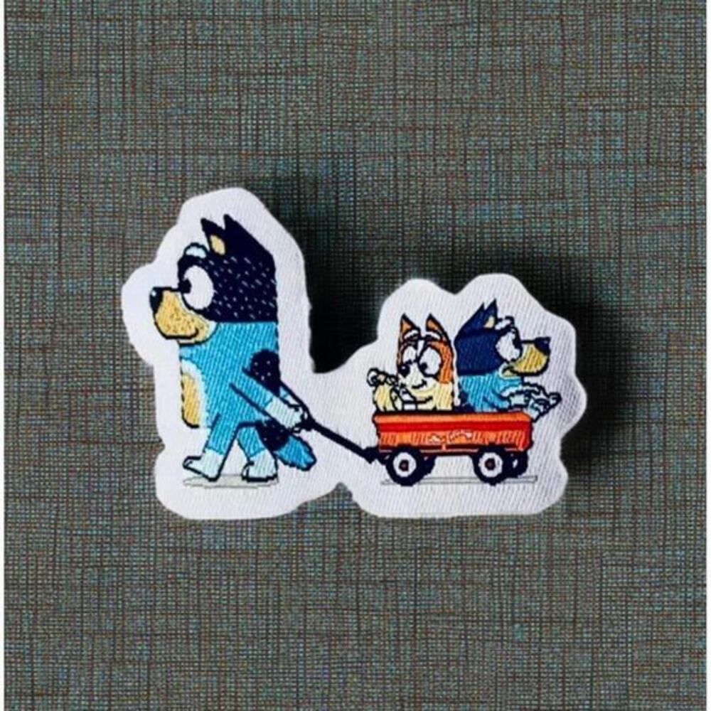 Iron On Patch - Bandit Dad Bluey Red Dog Cartoon Dad Red Wagon, Small Size
